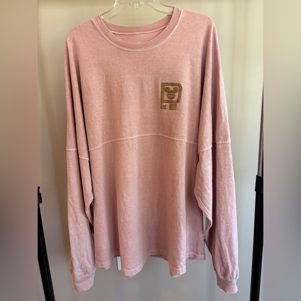 Disney Spirit Jersey LST Millennial Pink w/ Rose Gold Puff Glitter Lettering XXL